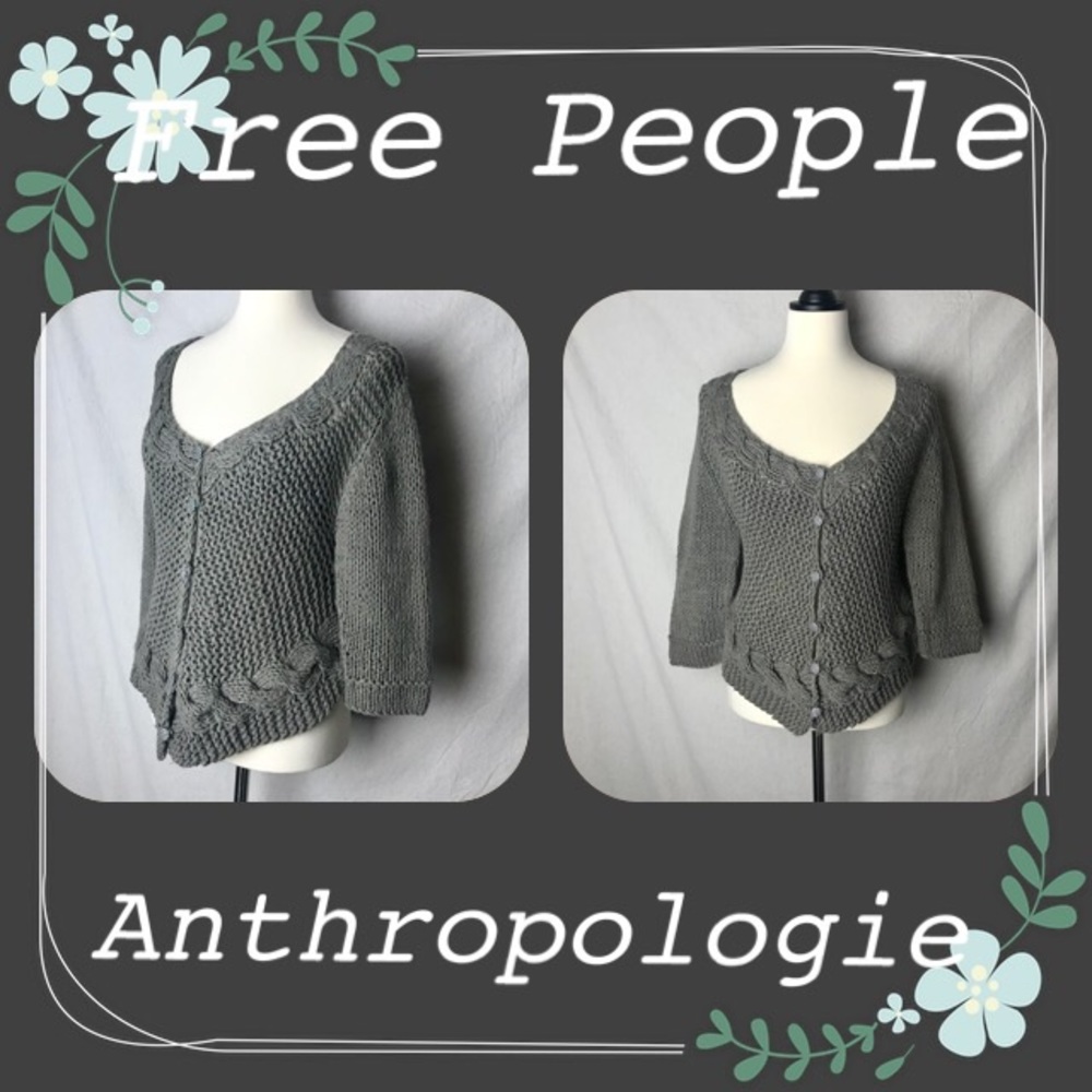 Free People Anthropologie Size L Gray Cardigan